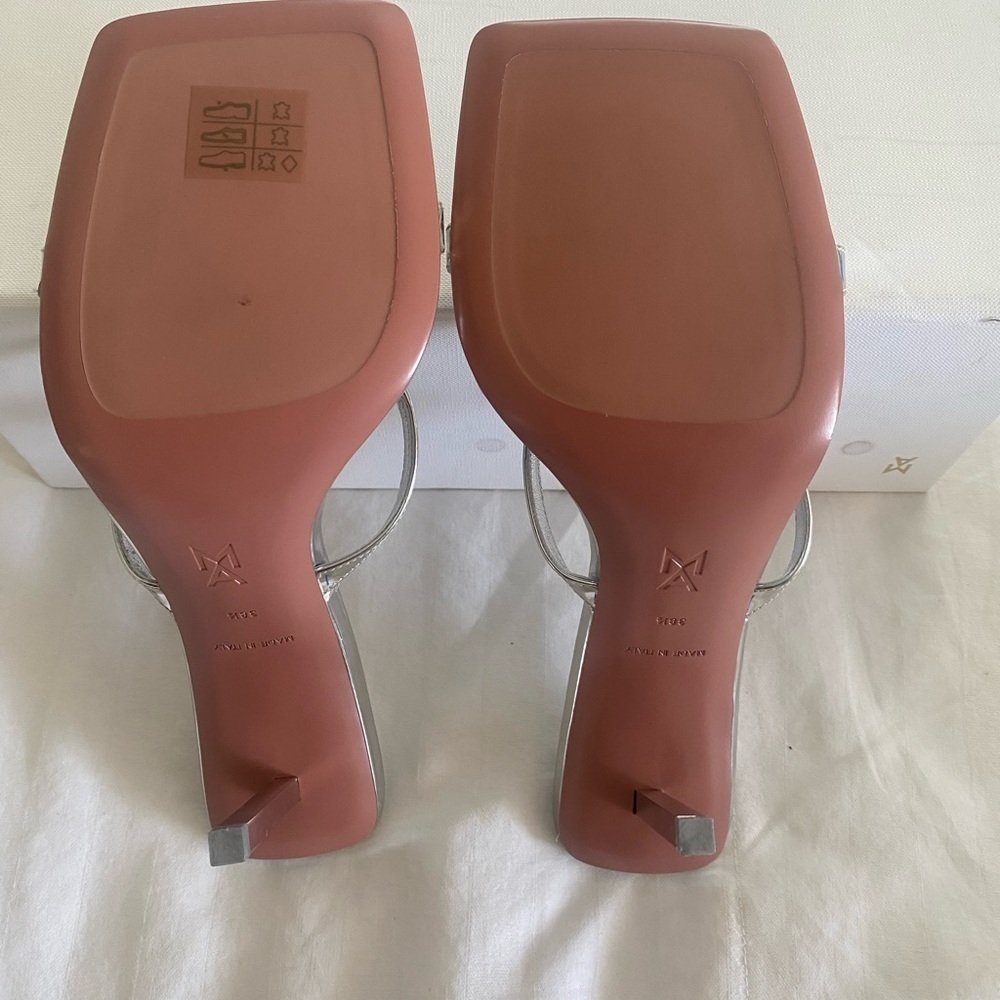 ✨ NEW! Authentic! Amina Muaddi Silver Strappy Heels – Size 38.5 ✨ Mules - Picture 10 of 15